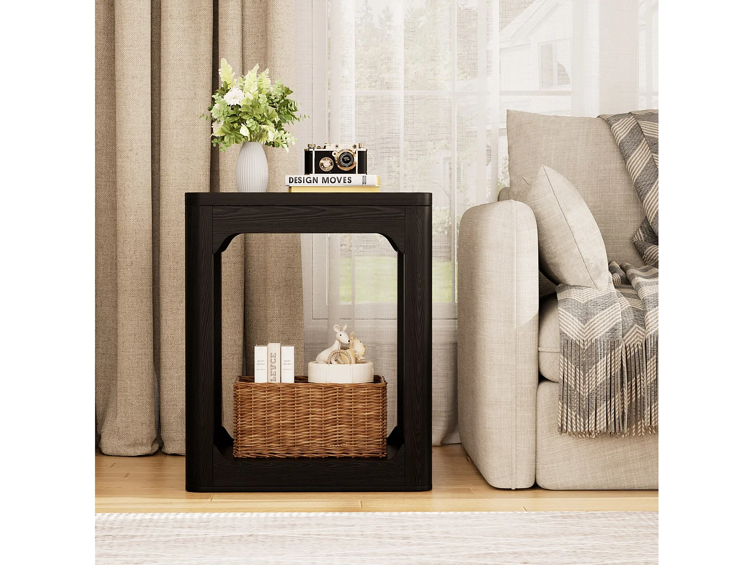 Lot de 2 tables d'appoint noir avec rangement - H 60 cm