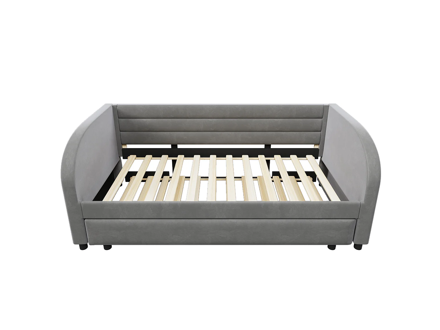 Lit banquette enfant LED 90x200 avec lit gigogne 90x190 cm - Tissu gris