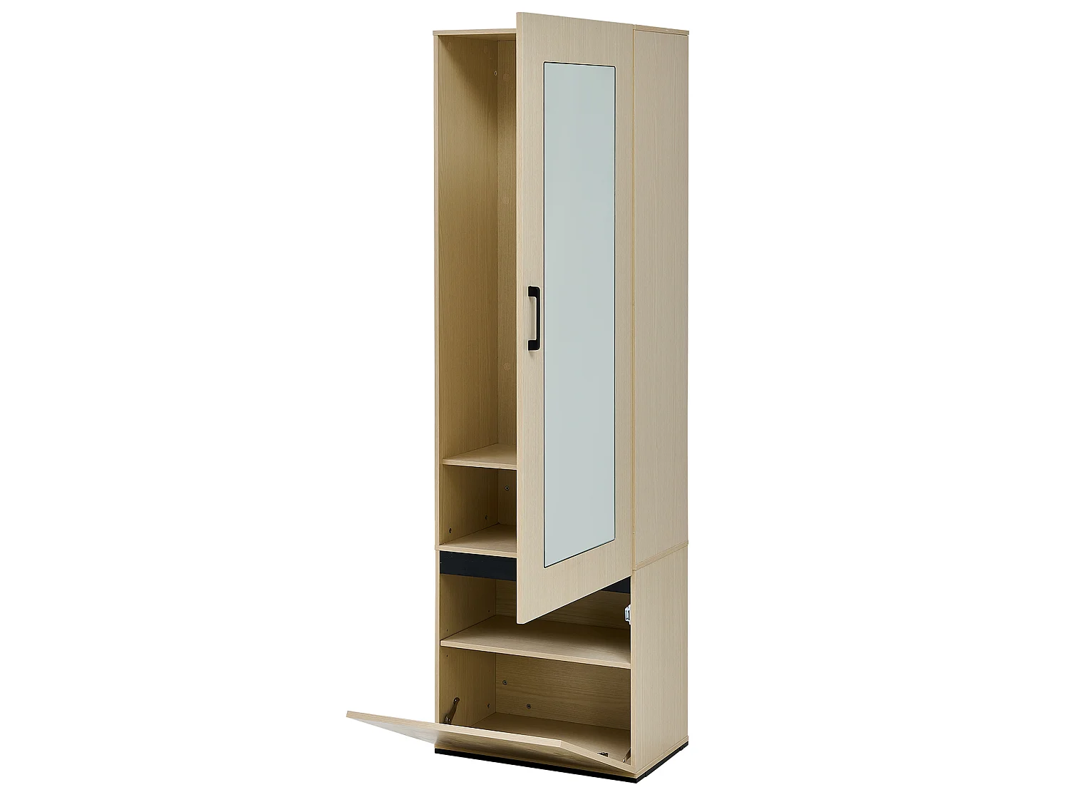 Armoire étroite avec miroir et tringle extensible – Naturel clair