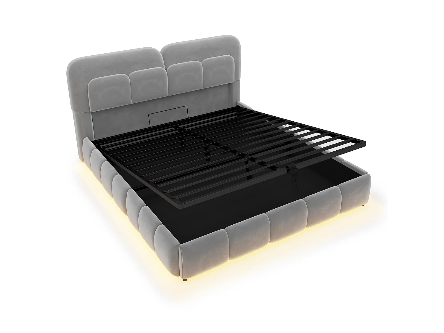 Letto contenitore per adulti 140 x 200 cm in velluto con illuminazione a LED - Grigio