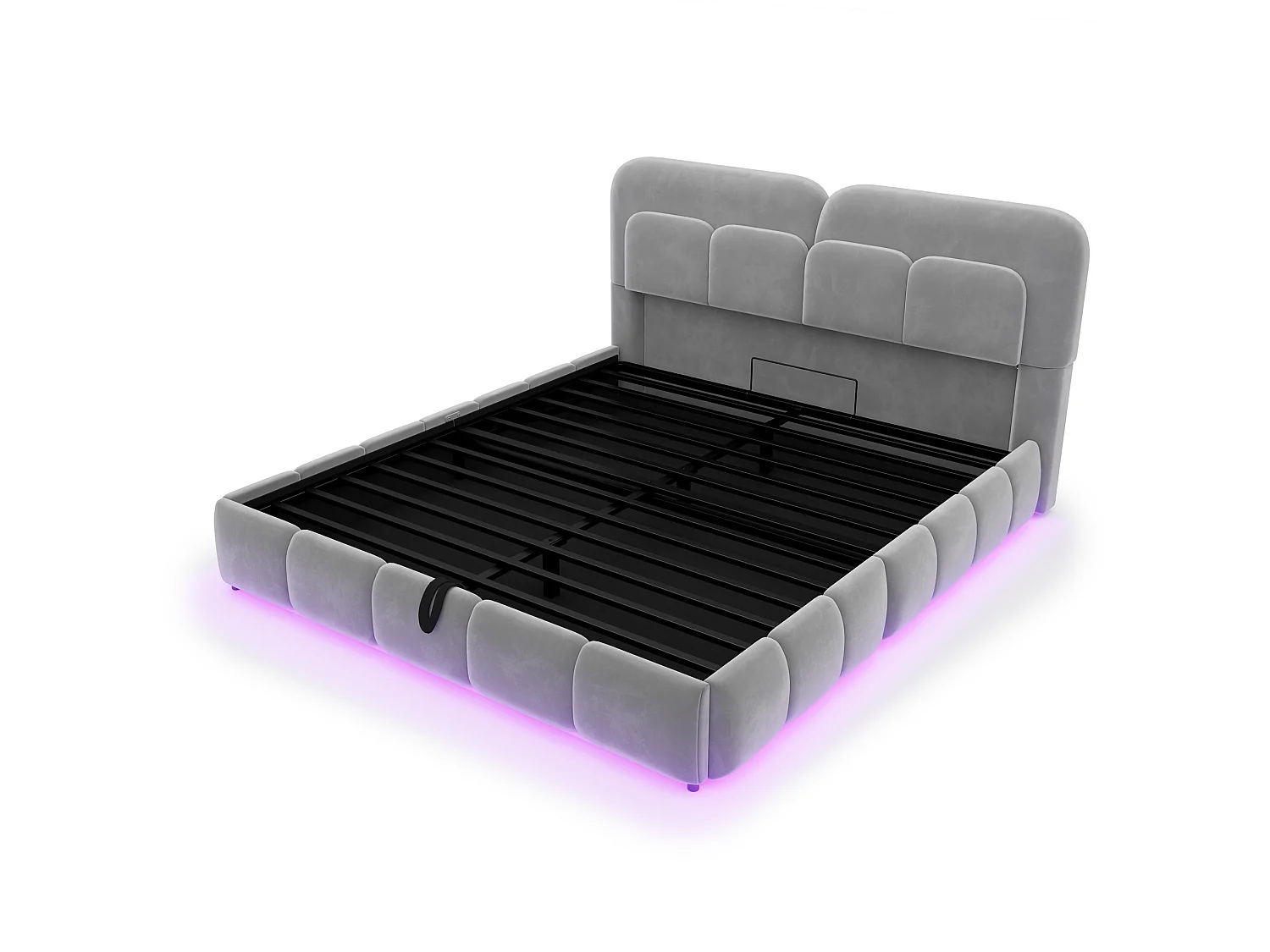 Letto contenitore per adulti 140 x 200 cm in velluto con illuminazione a LED - Grigio