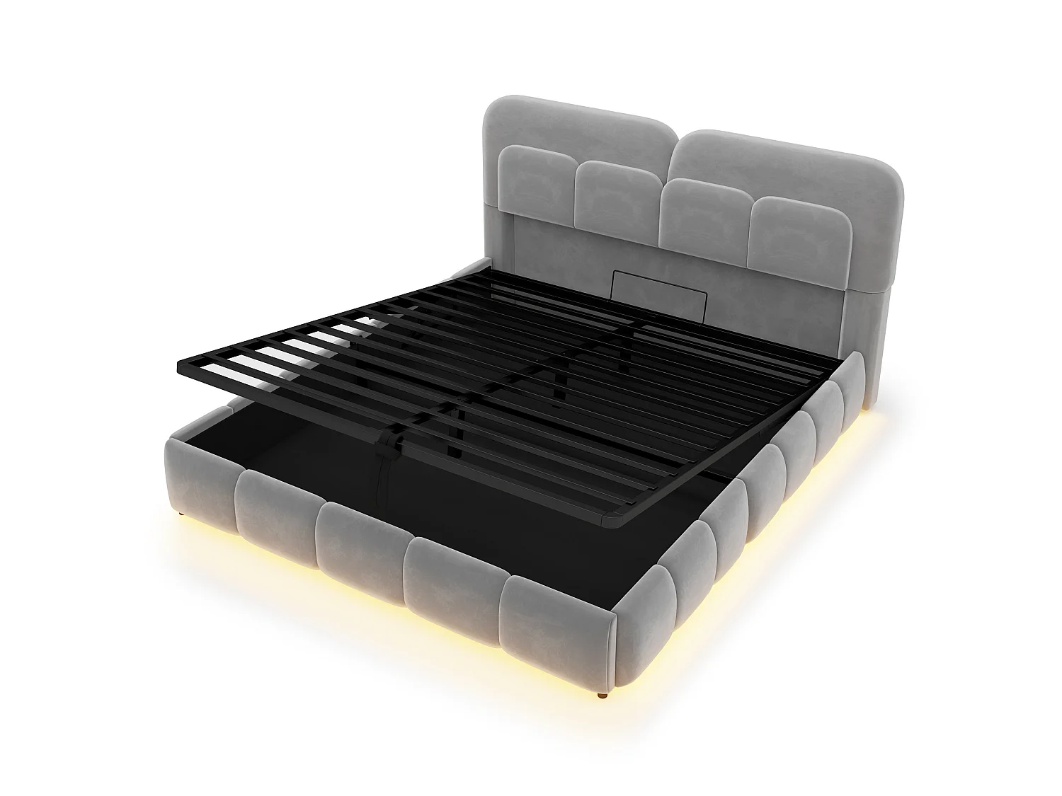 Letto contenitore per adulti 140 x 200 cm in velluto con illuminazione a LED - Grigio