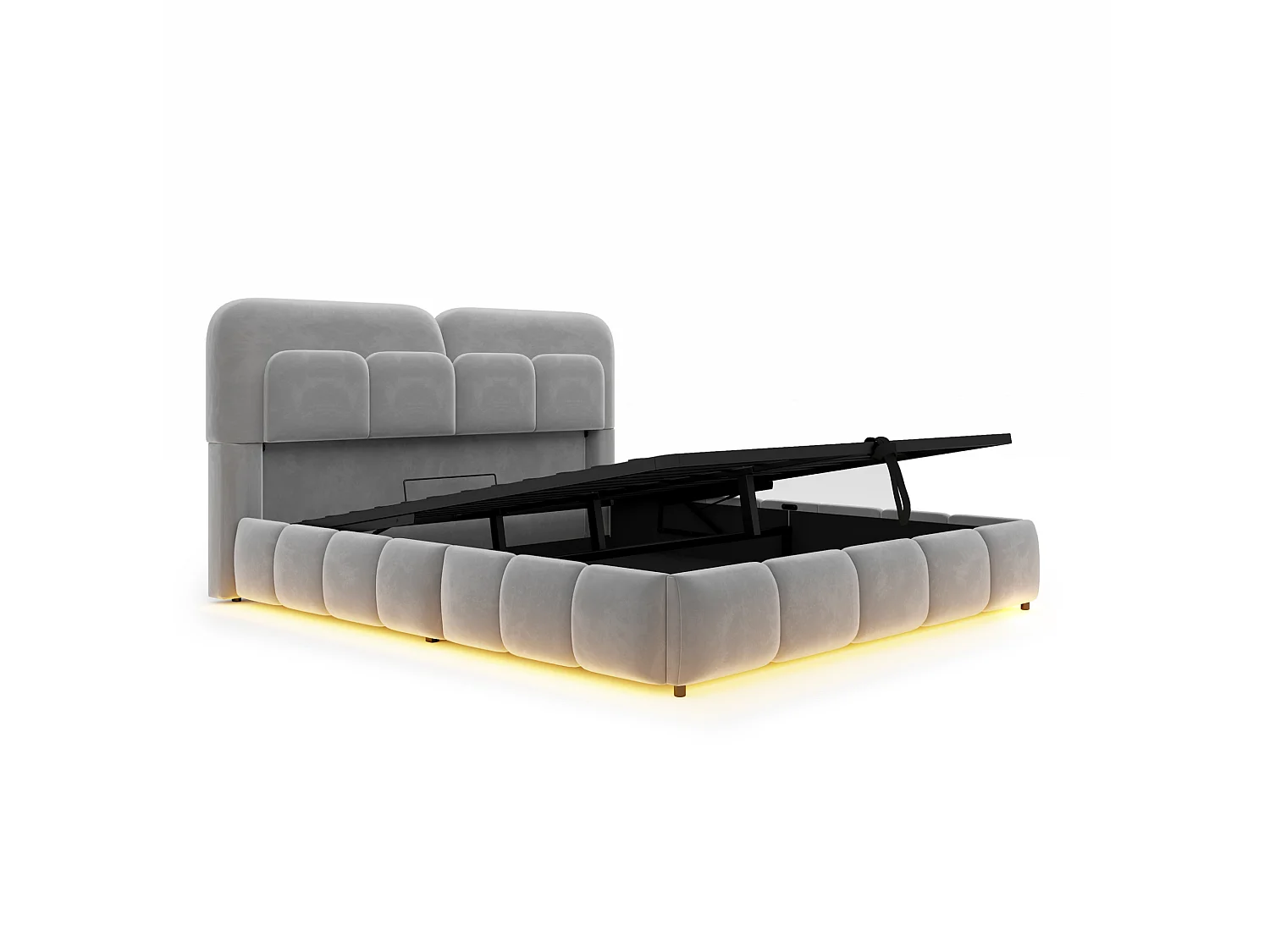 Letto contenitore per adulti 140 x 200 cm in velluto con illuminazione a LED - Grigio