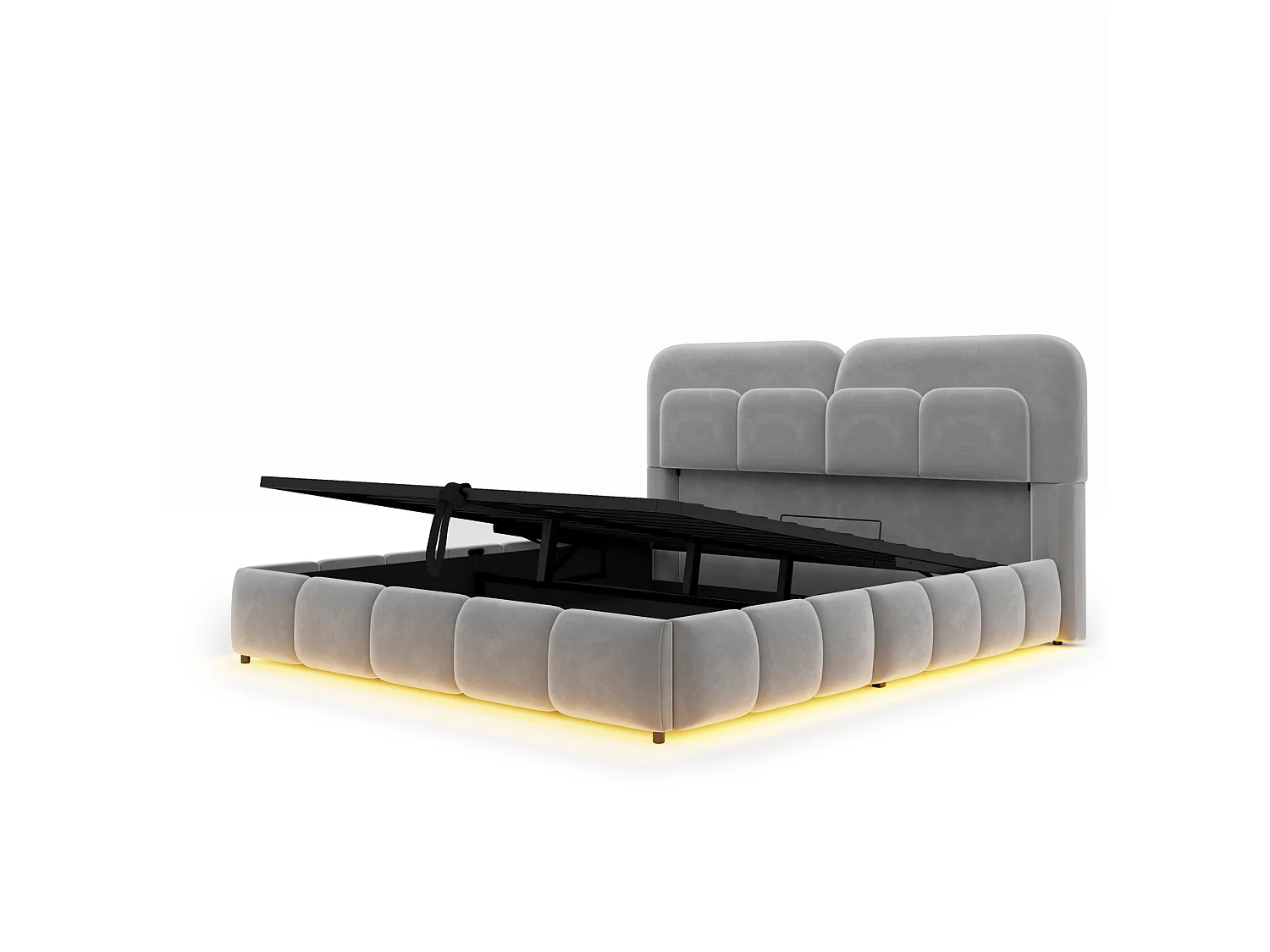Letto contenitore per adulti 140 x 200 cm in velluto con illuminazione a LED - Grigio