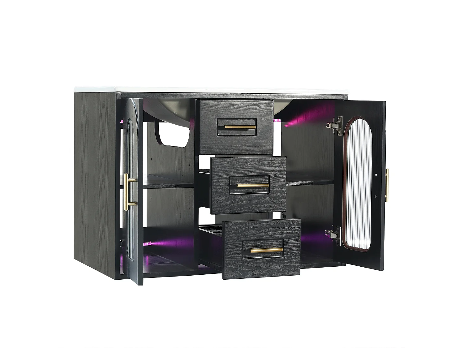 Mobile bagno sospeso da 76 cm con lavabo a incasso – 3 cassetti e 2 ante – Nero