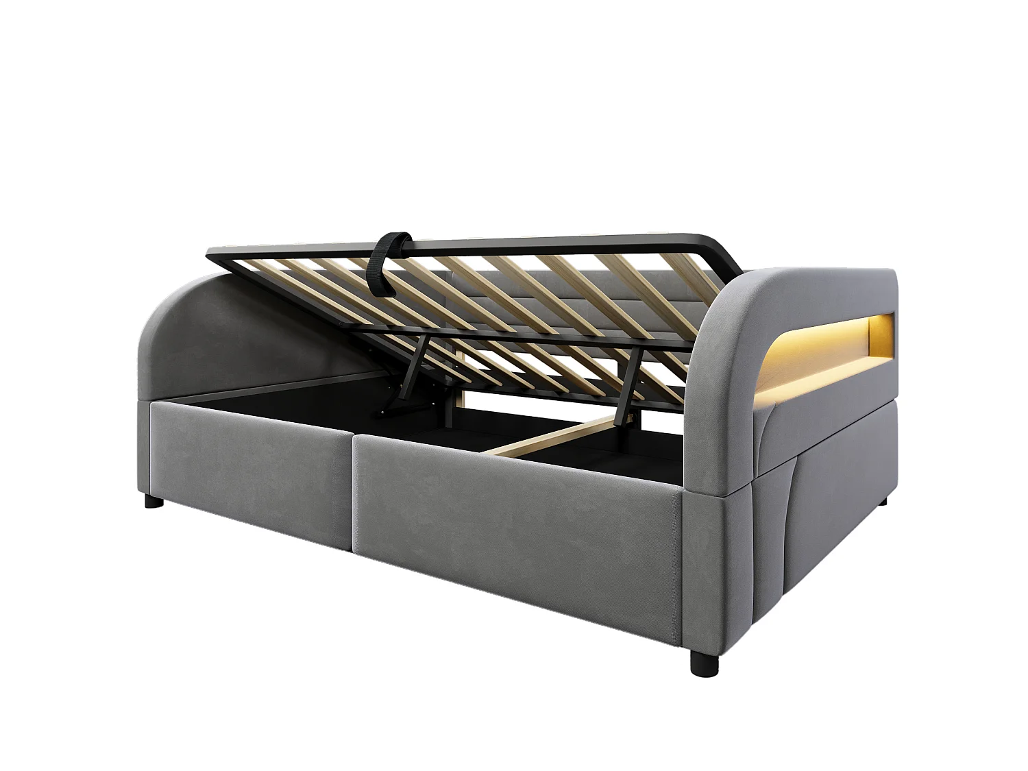 Lit coffre adulte 140x200 cm avec éclairage LED - Gris