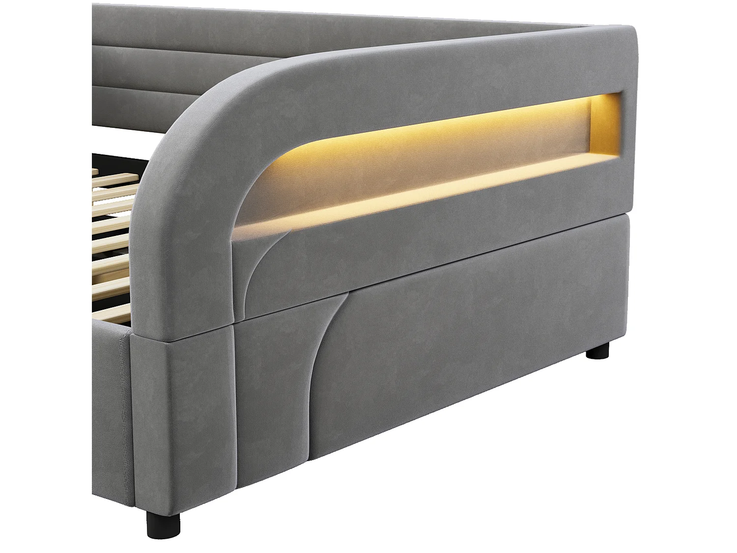 Lit coffre adulte 140x200 cm avec éclairage LED - Gris