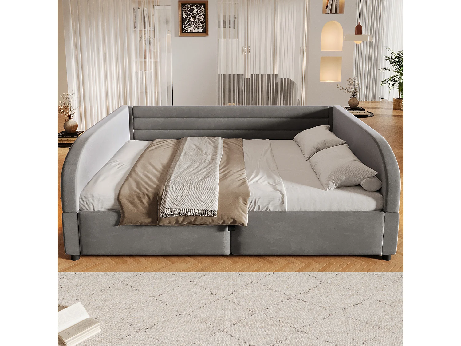 Lit coffre adulte 140x200 cm avec éclairage LED - Gris