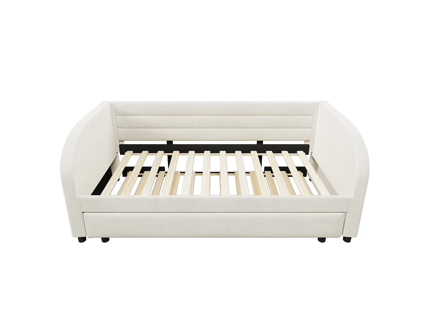 Lit banquette enfant LED 90x200 avec lit gigogne 90x190 cm - Tissu beige