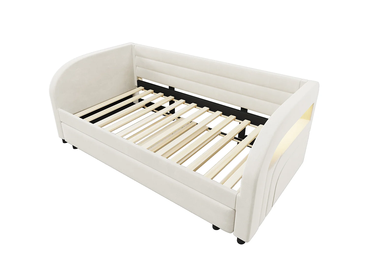 Lit banquette enfant LED 90x200 avec lit gigogne 90x190 cm - Tissu beige