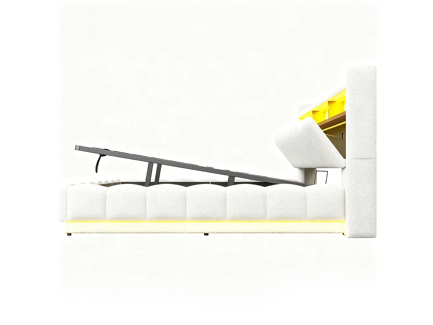 Opbergbed voor volwassenen 180 x 200 cm met LED-verlichting en USB-poort - Tweepersoonsbed in witte stof