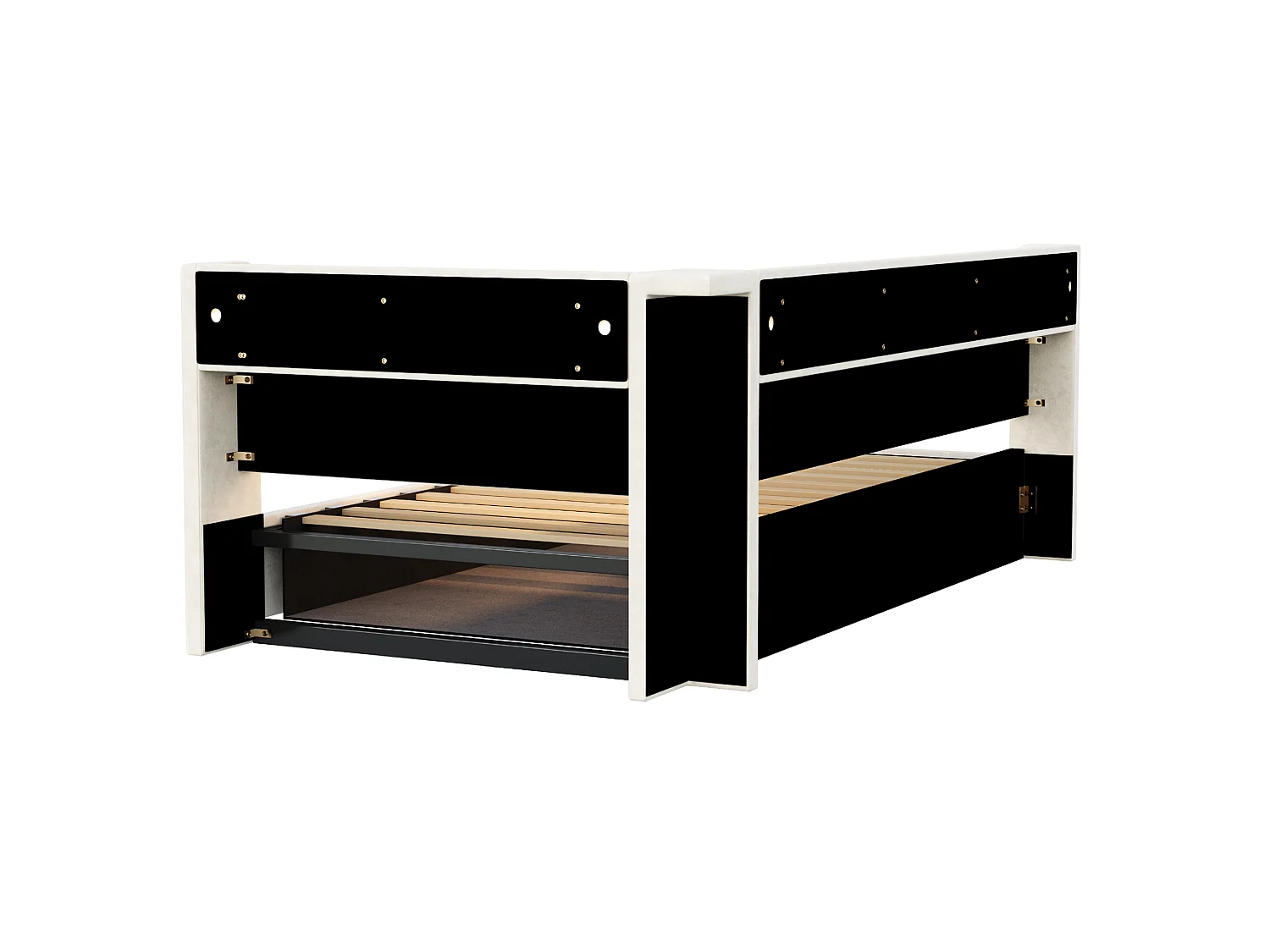 Letto contenitore per bambini 90x200 cm in velluto con illuminazione a LED e presa di corrente - Beige