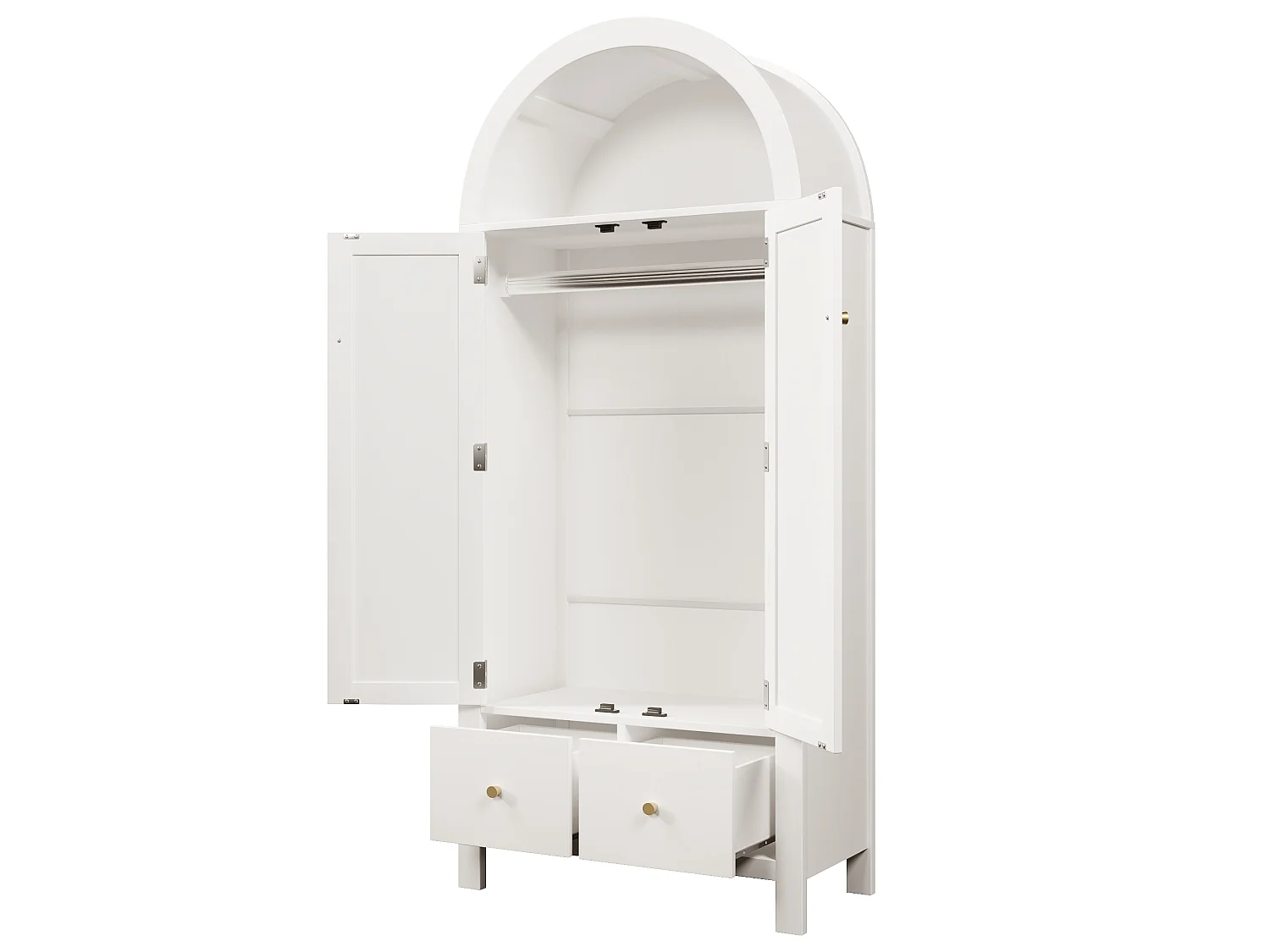 Armoire blanche 181 cm, avec portes en rotin, 2 tiroirs, penderie, design scandinave