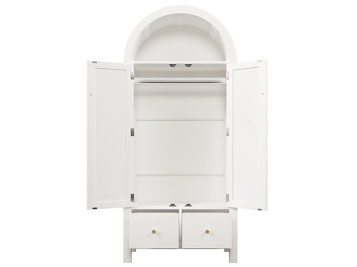 Armoire blanche 181 cm, avec portes en rotin, 2 tiroirs, penderie, design scandinave