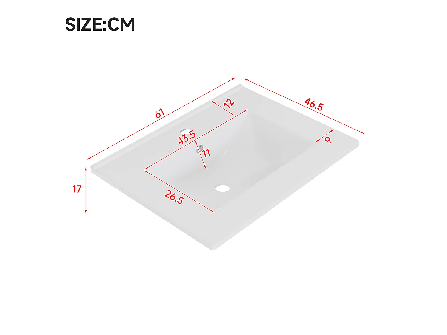 Vrijstaand badkamermeubel van 61 cm met ingebouwde wastafel, LED-verlichting en 2 lades - Wit
