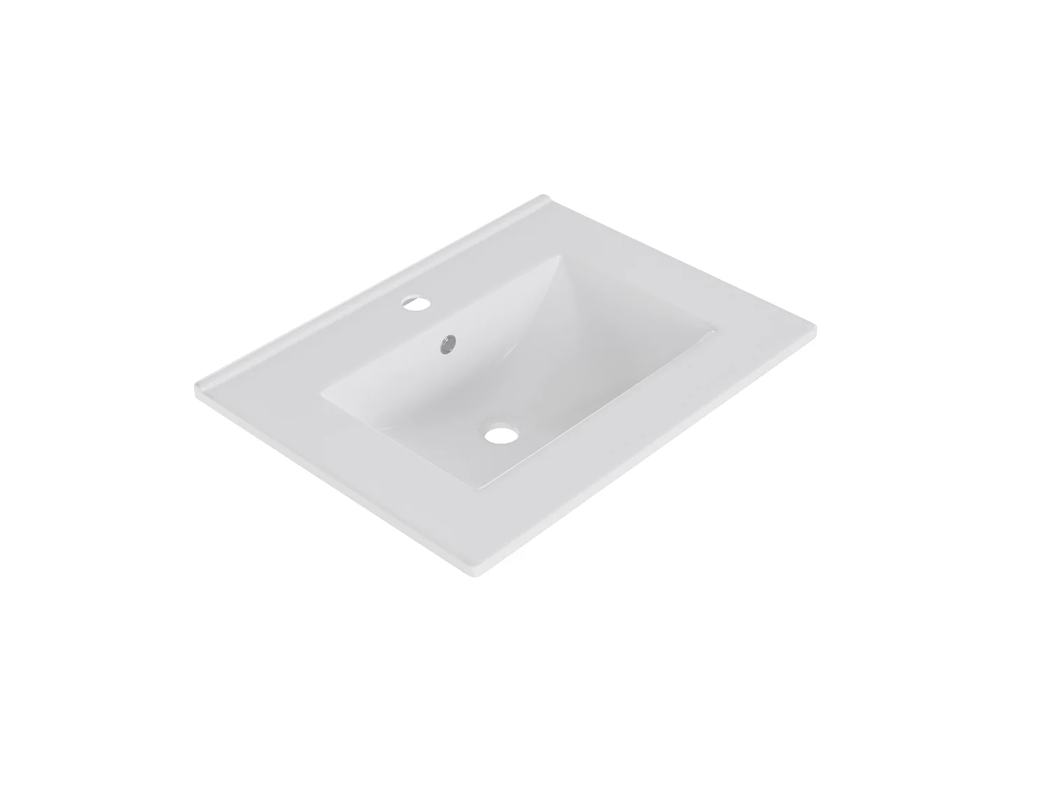 Vrijstaand badkamermeubel van 61 cm met ingebouwde wastafel, LED-verlichting en 2 lades - Wit