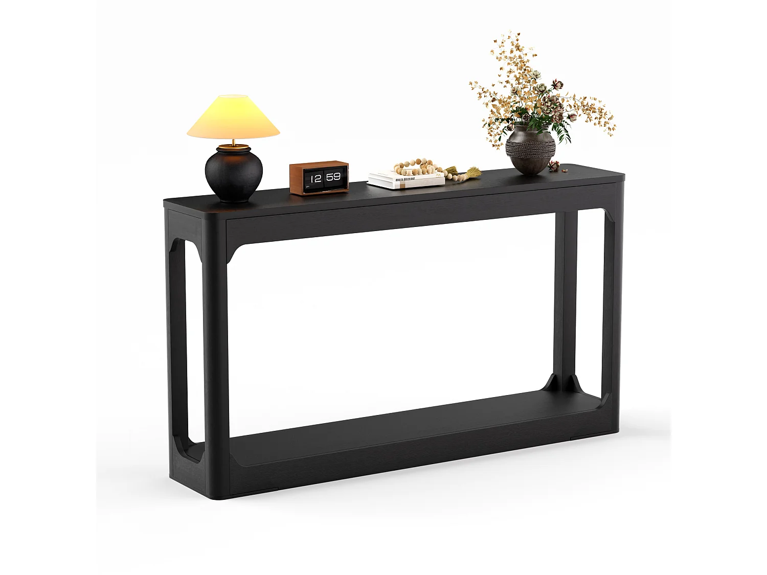 Table console noire 140x30 cm avec rangement - Style moderne