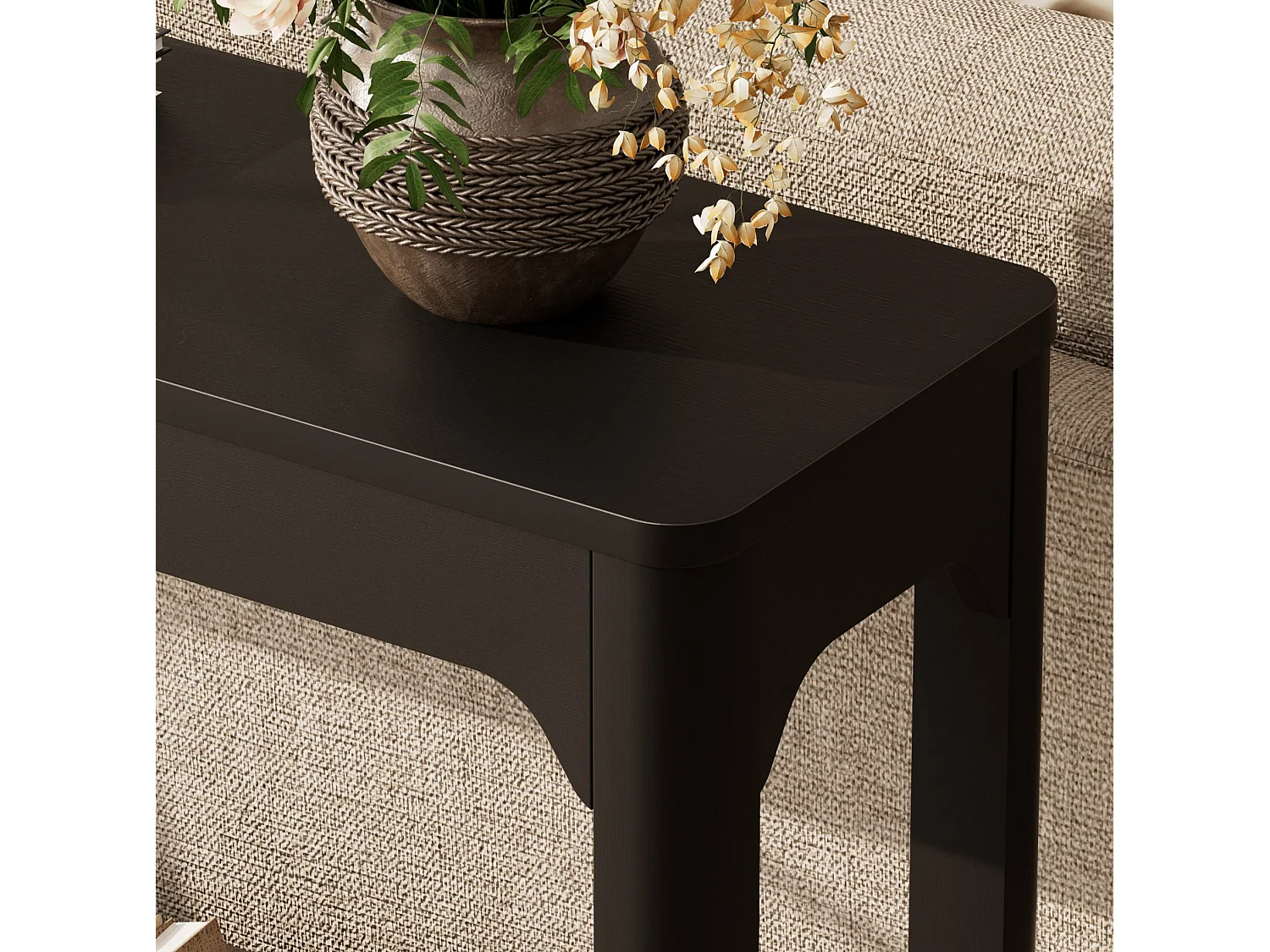 Table console noire 140x30 cm avec rangement - Style moderne