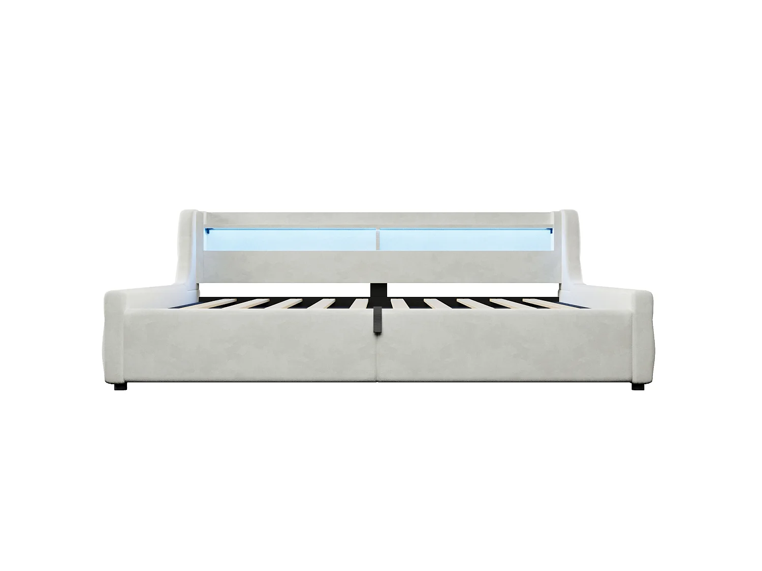 Lit coffre adulte 140x200 cm avec sommier à lattes et LED - Lit banquette en tissu beige