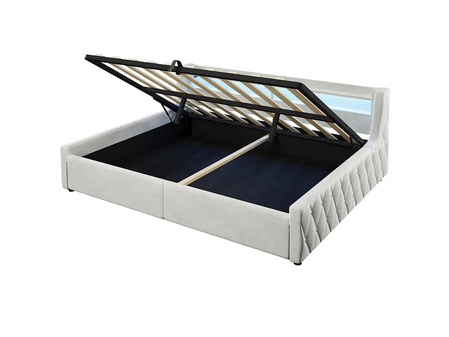 Lit coffre adulte 140x200 cm avec sommier à lattes et LED - Lit banquette en tissu beige