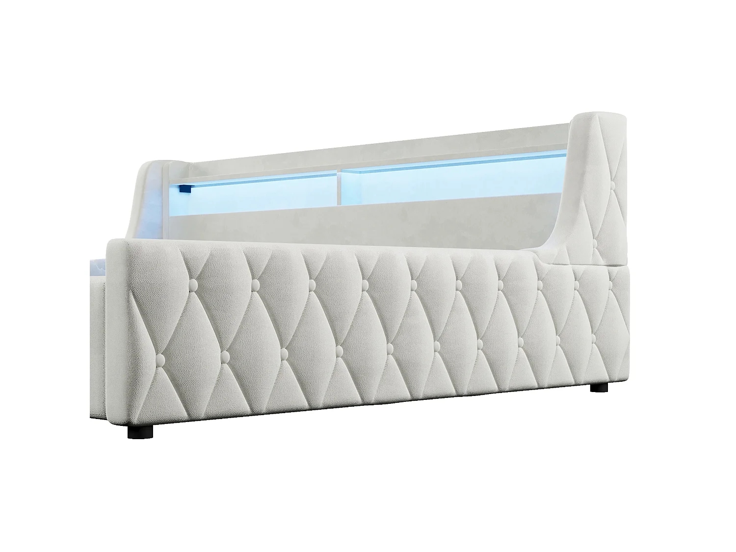 Lit coffre adulte 140x200 cm avec sommier à lattes et LED - Lit banquette en tissu beige