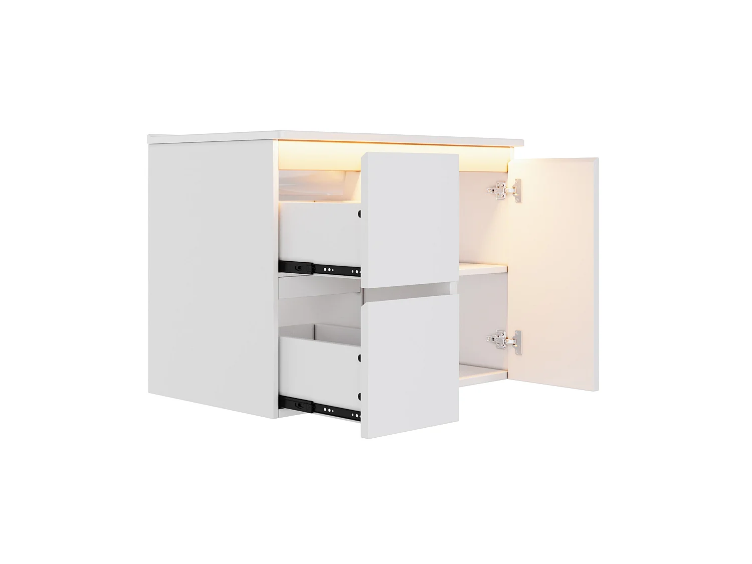 Wandkast met ingebouwde wastafel - LED-verlichting, 2 deuren en lades - Wit