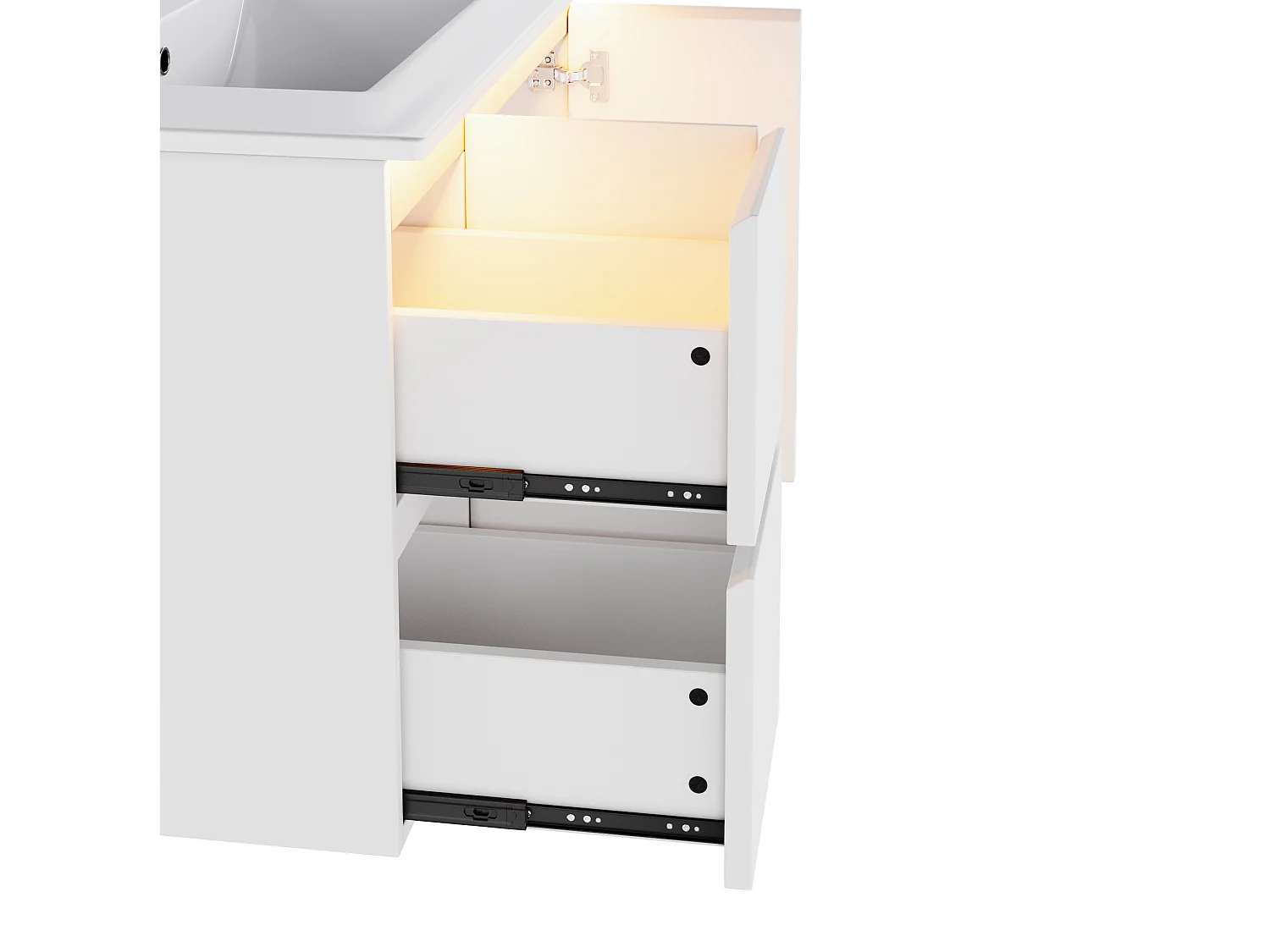 Wandkast met ingebouwde wastafel - LED-verlichting, 2 deuren en lades - Wit