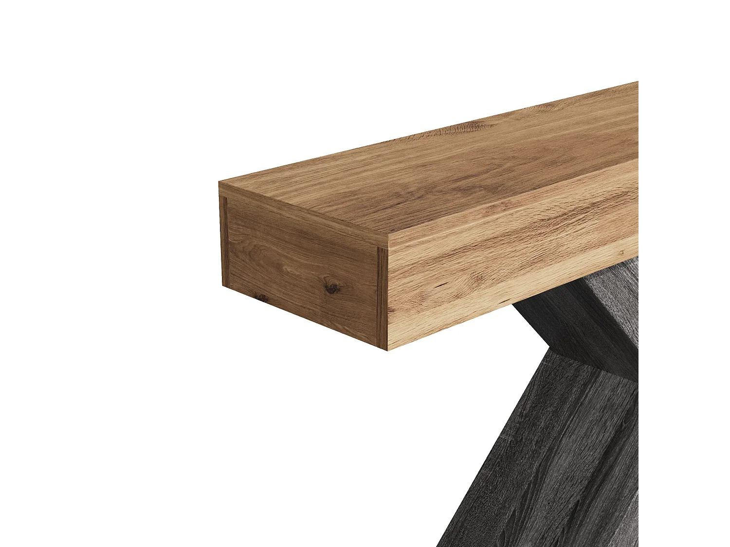 Mesa consola com pés em X - Aspeto de madeira - Cinza e madeira