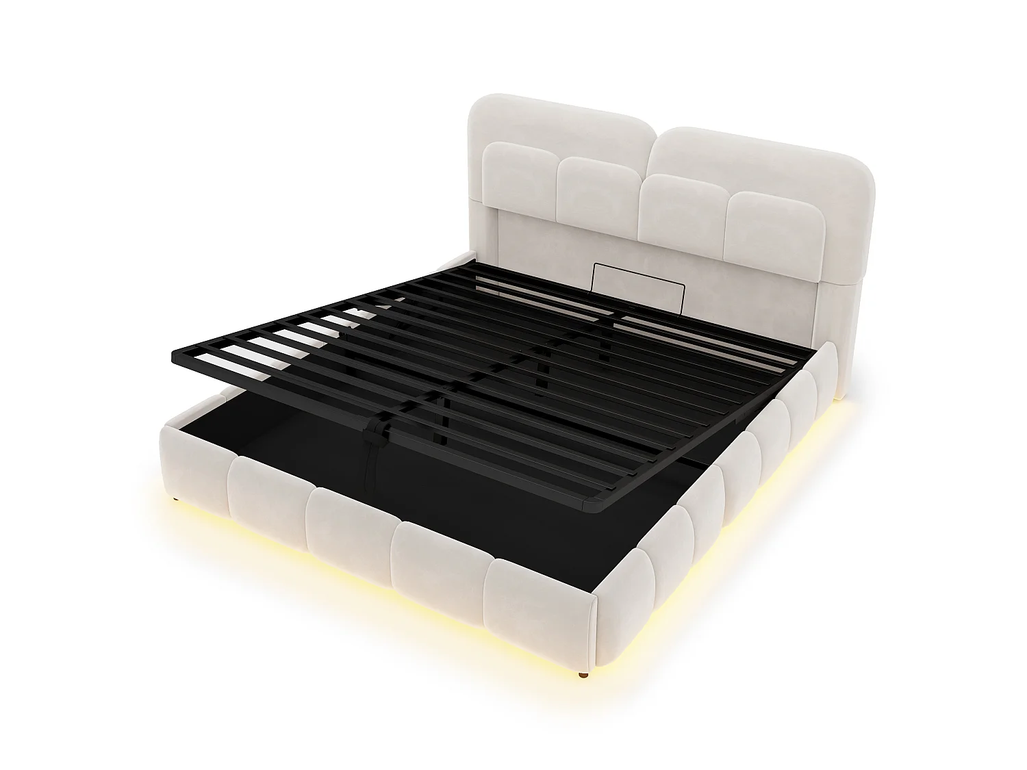 Letto contenitore per adulti 140 x 200 cm in velluto con illuminazione a LED - Beige