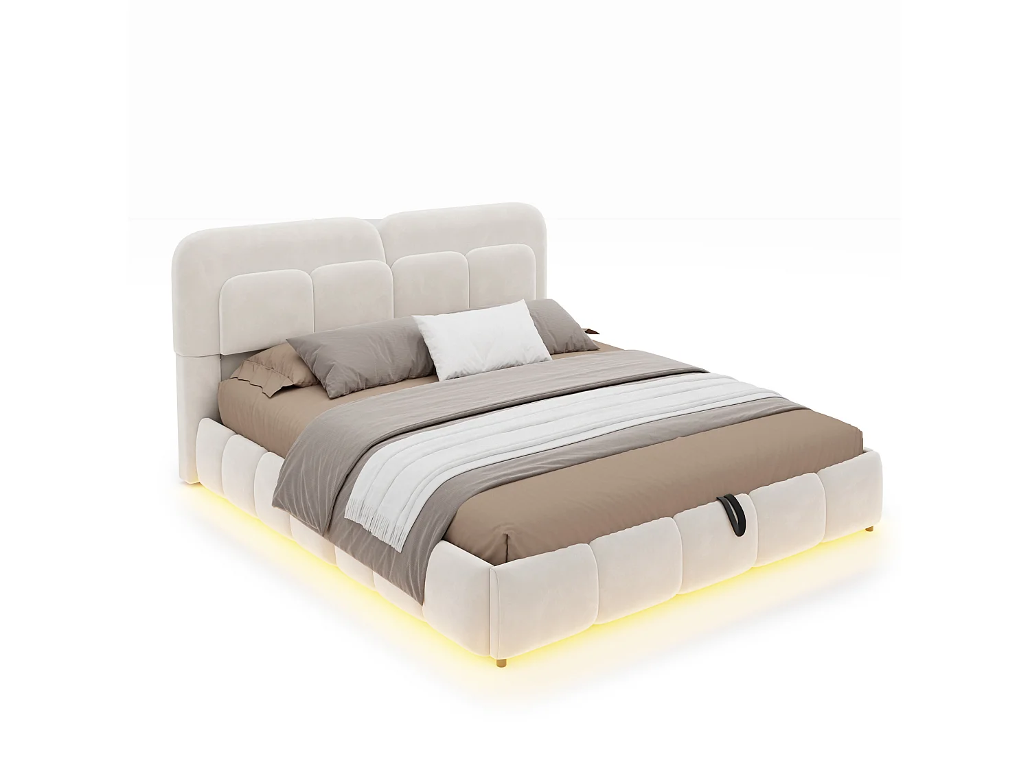 Letto contenitore per adulti 140 x 200 cm in velluto con illuminazione a LED - Beige