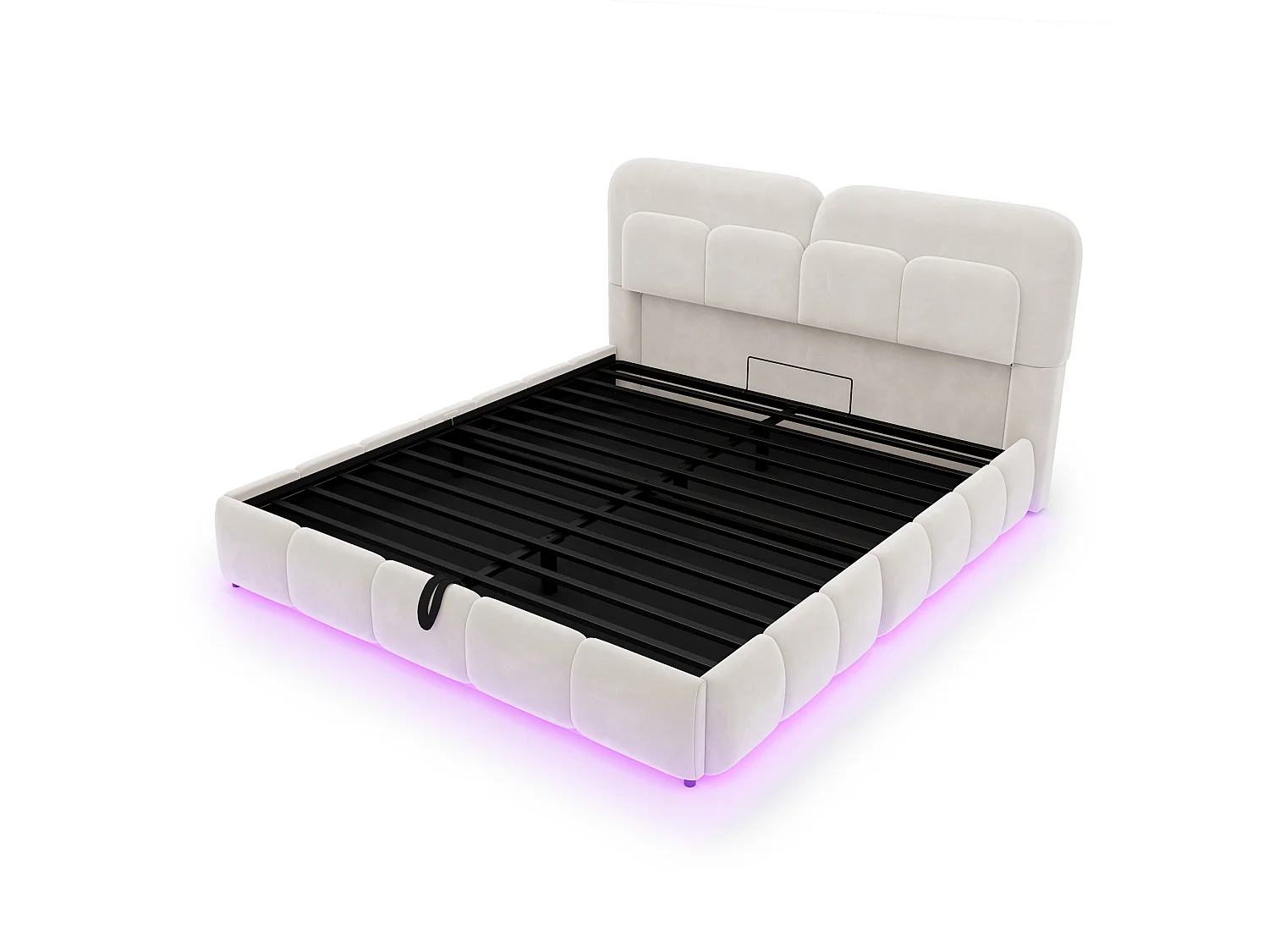 Letto contenitore per adulti 140 x 200 cm in velluto con illuminazione a LED - Beige