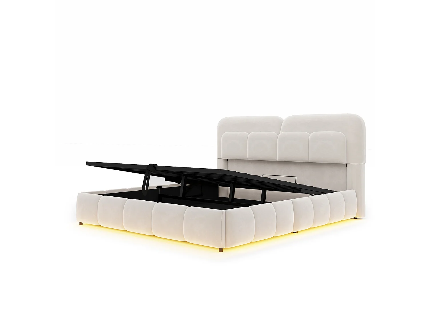 Letto contenitore per adulti 140 x 200 cm in velluto con illuminazione a LED - Beige