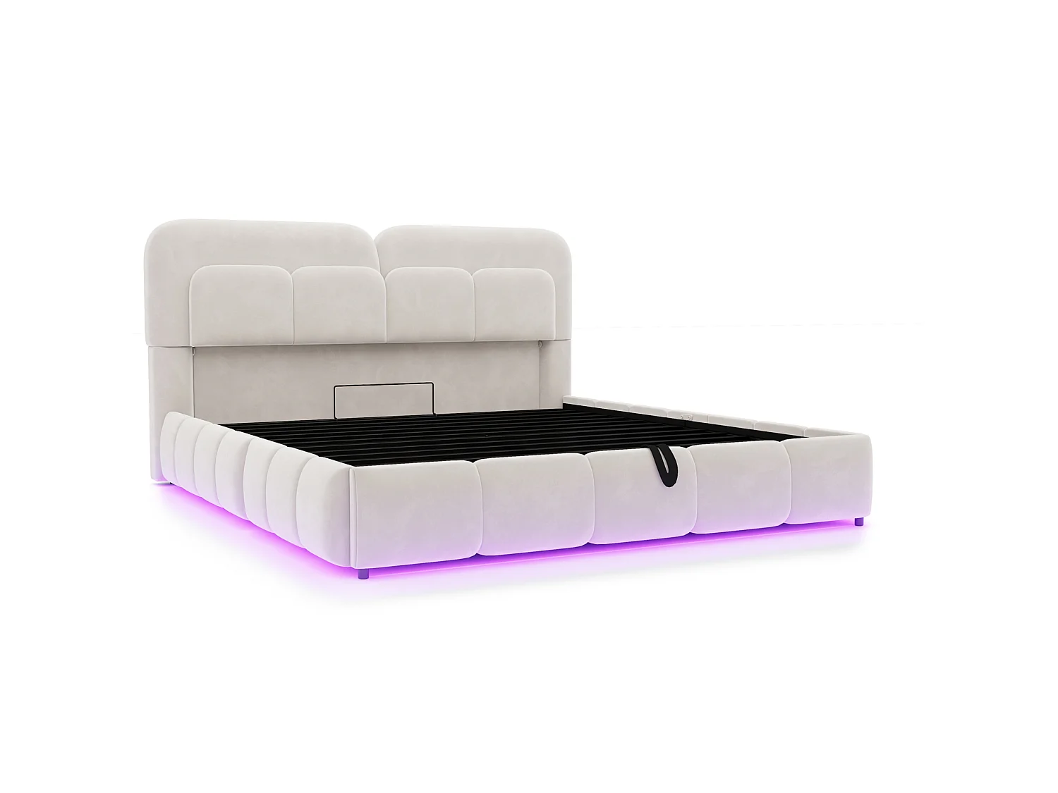 Letto contenitore per adulti 140 x 200 cm in velluto con illuminazione a LED - Beige