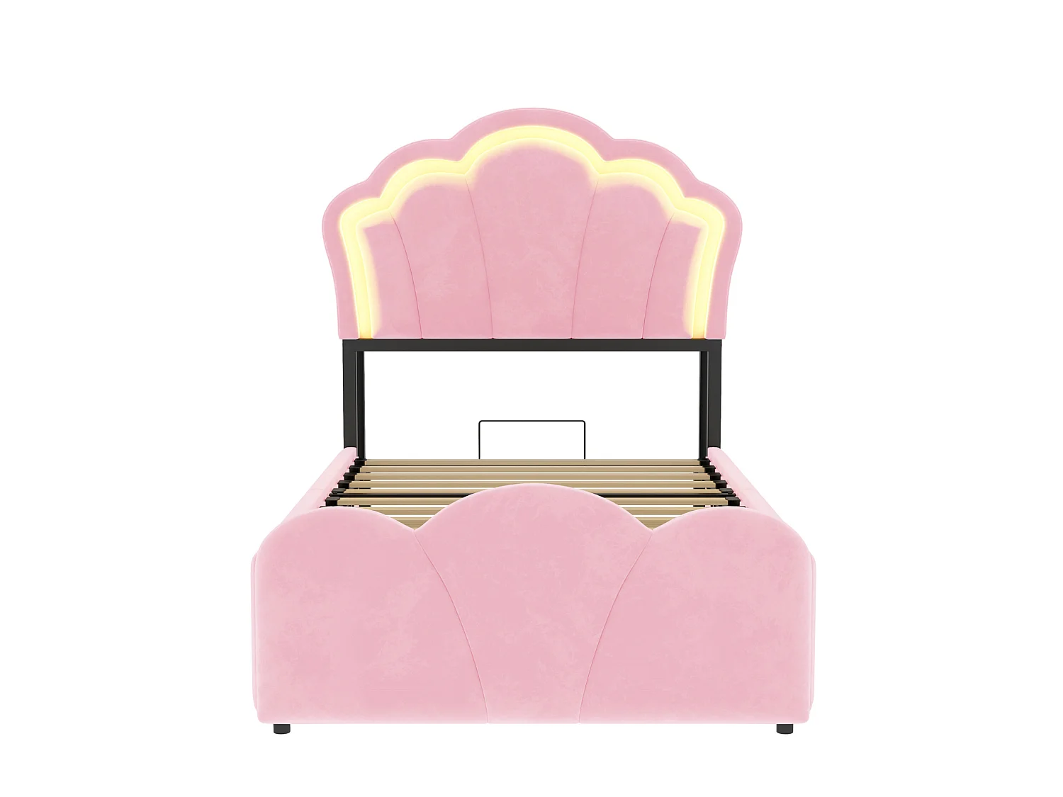 Lit coffre enfant 90x200 cm en velours rose - Avec LED et prises