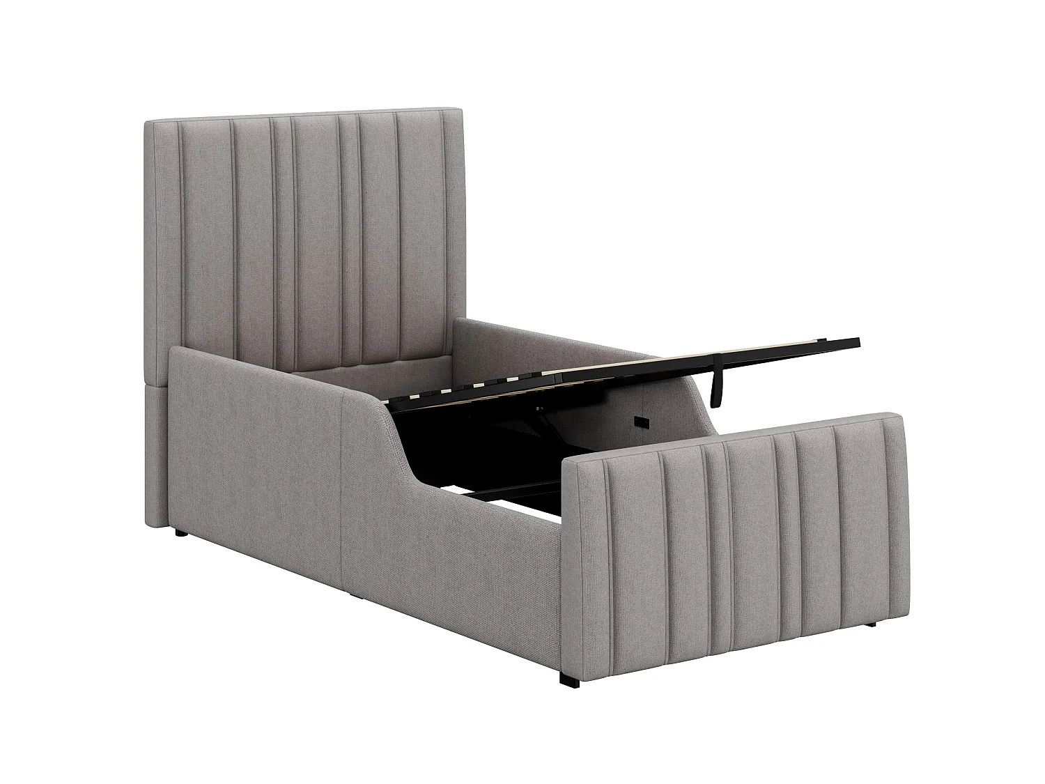 Lit coffre enfant 90 x 200 cm en tissu lin - Lit simple gris