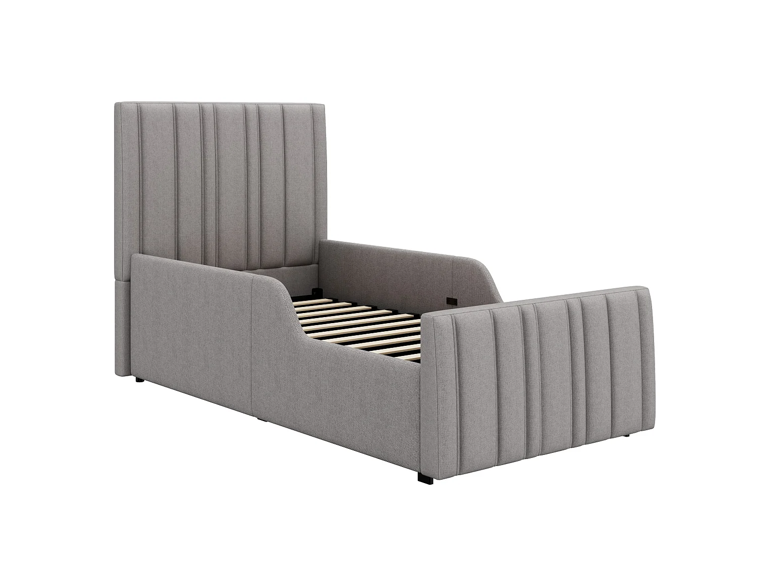 Lit coffre enfant 90 x 200 cm en tissu lin - Lit simple gris