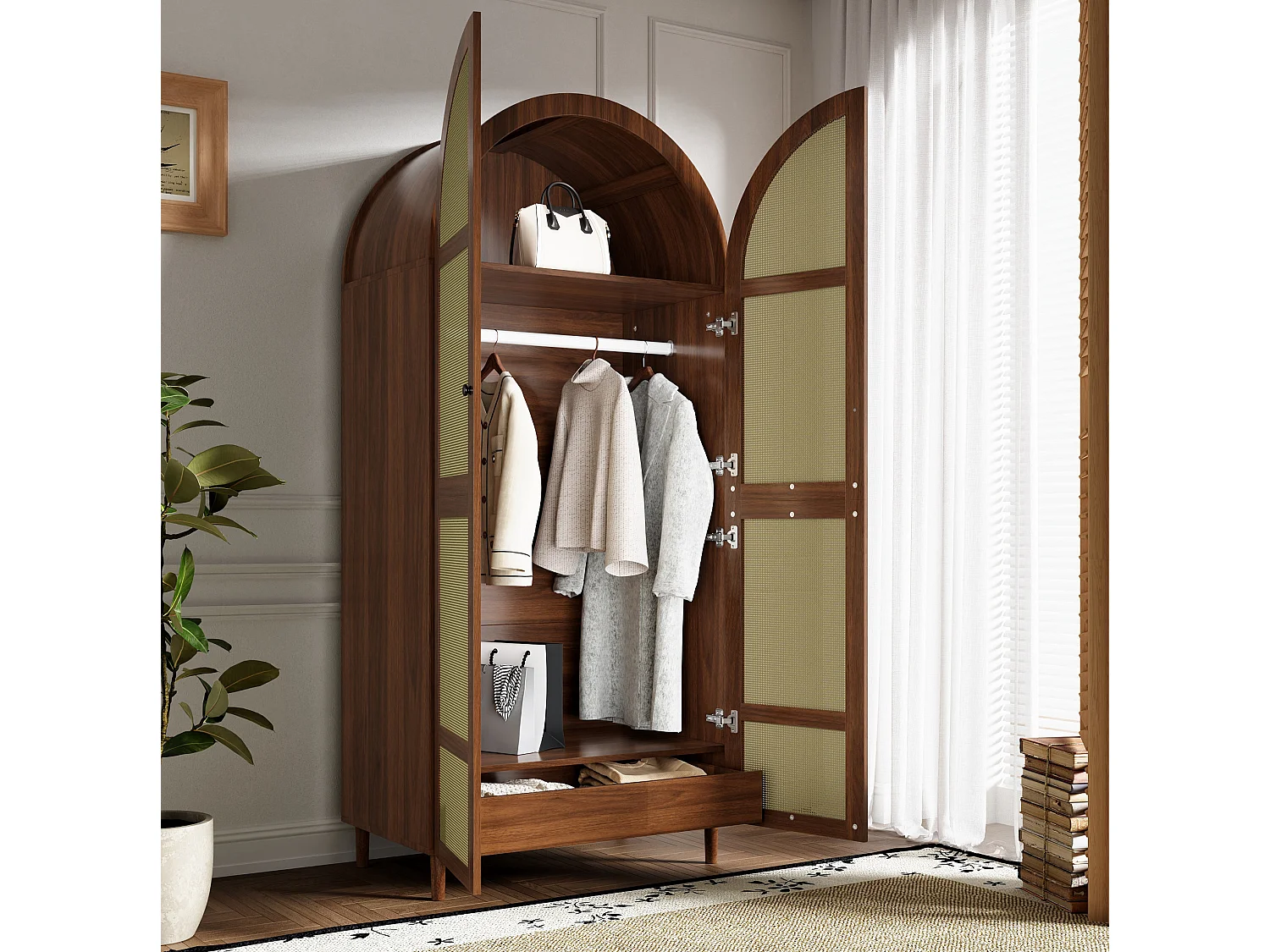 Kledingkast met 2 deuren, kledingstang en lade - Bruin 80 x 50 x 179 cm