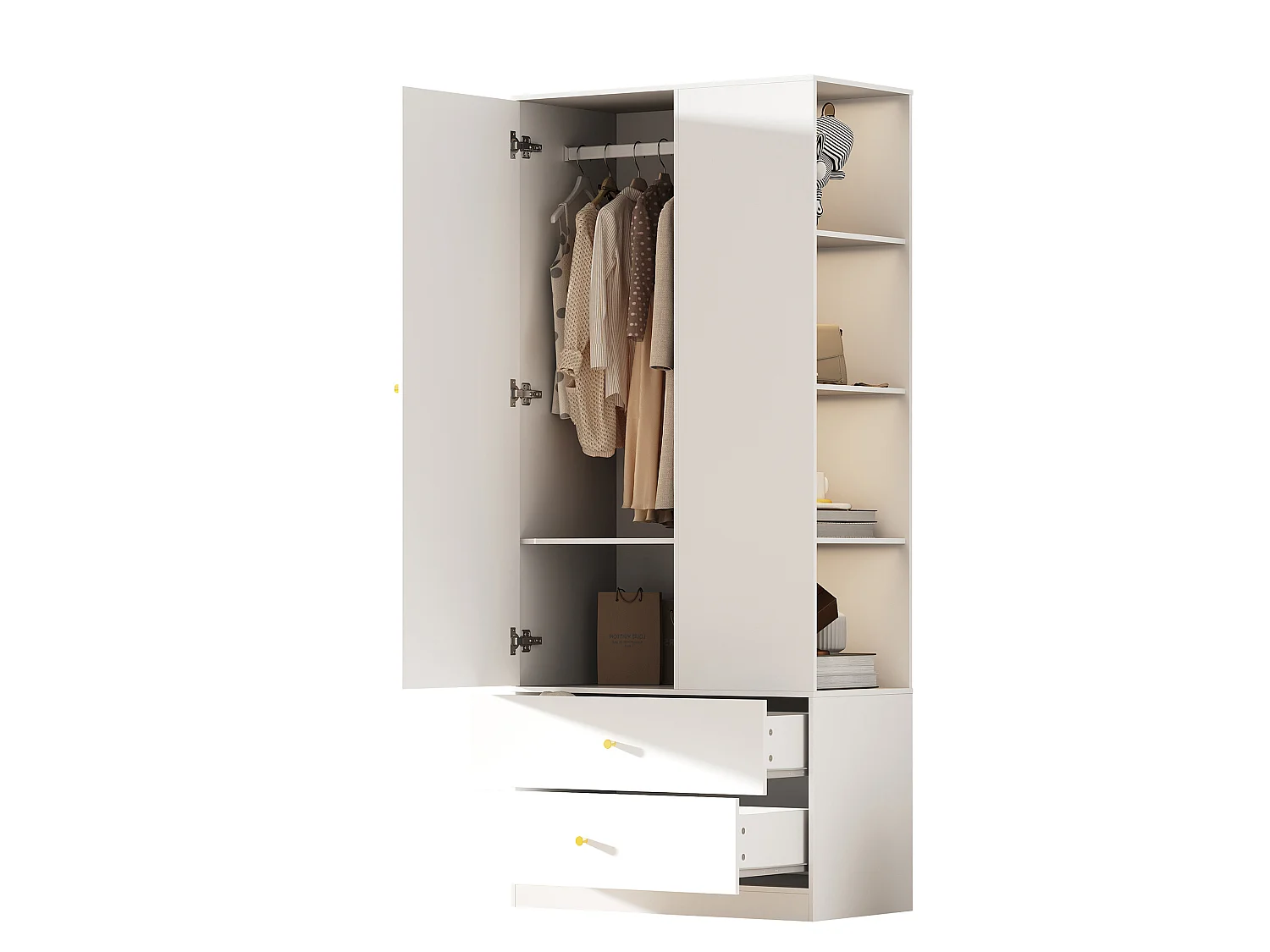 Armoire avec miroir , 2 tiroirs et 1 porte - Blanc 80 × 40 × 180 cm