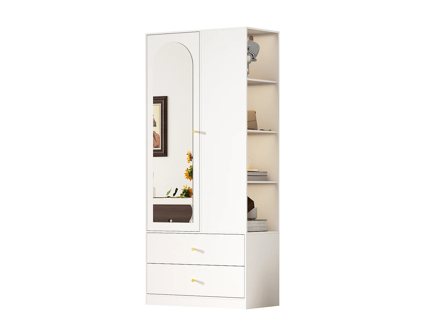 Armoire avec miroir , 2 tiroirs et 1 porte - Blanc 80 × 40 × 180 cm
