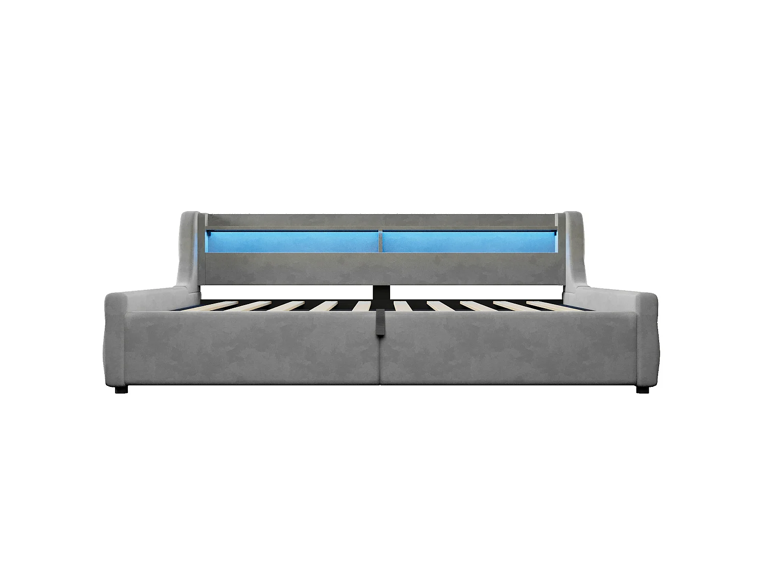 Lit coffre enfant 90x200 cm avec sommier à lattes et LED - Lit banquette en tissu gris