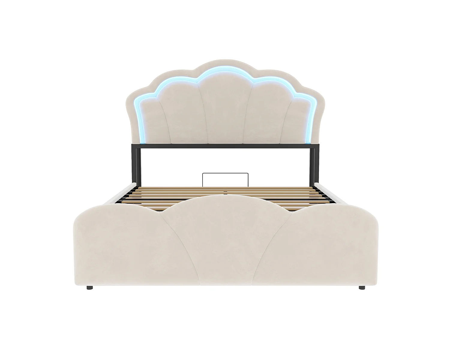 Lit coffre adulte 140x200 cm en velours beige - Avec LED et prises