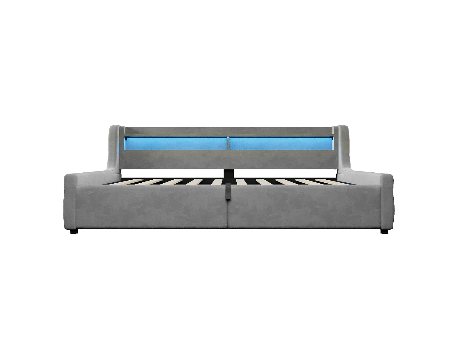 Lit coffre adulte 140x200 cm avec sommier à lattes et LED - Lit banquette en tissu gris
