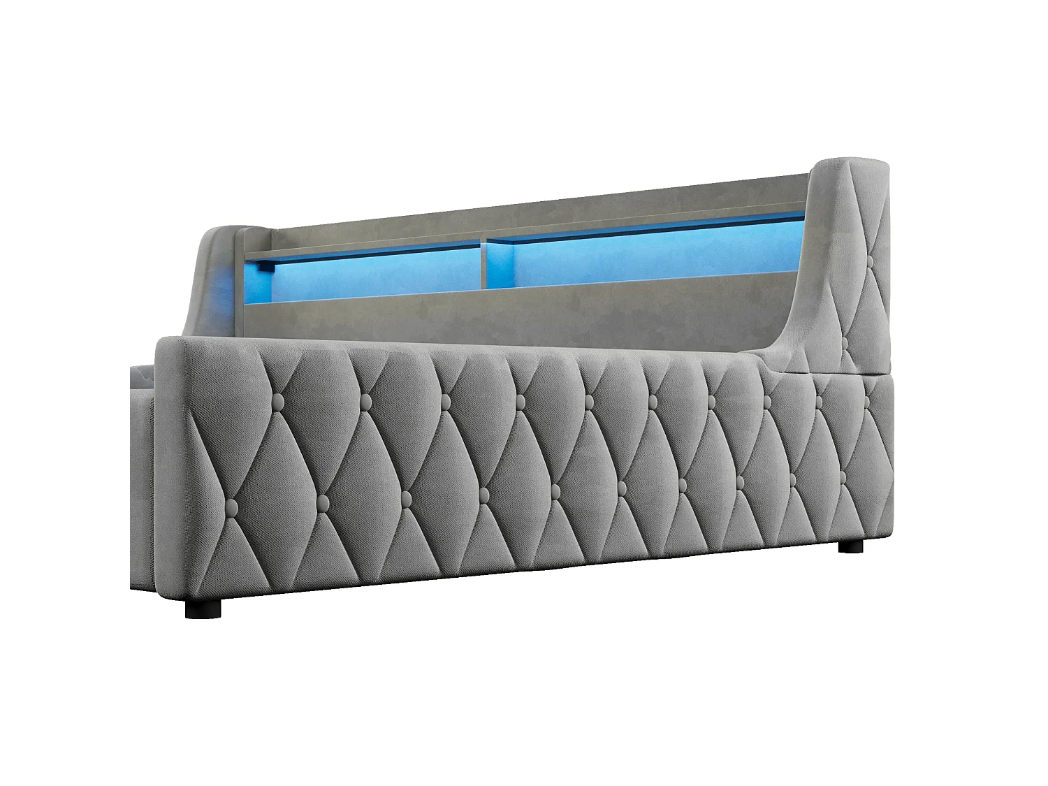 Lit coffre adulte 140x200 cm avec sommier à lattes et LED - Lit banquette en tissu gris