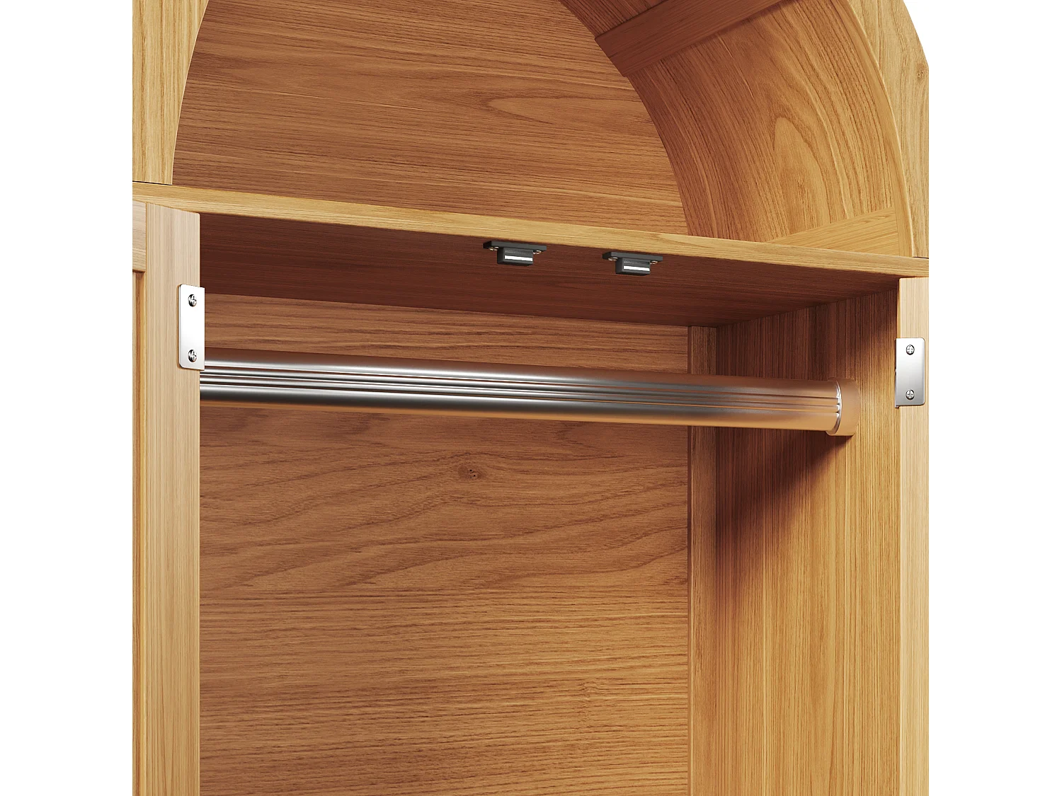 Armoire en chêne clair 181 cm, avec portes en rotin, 2 tiroirs, penderie, design scandinave