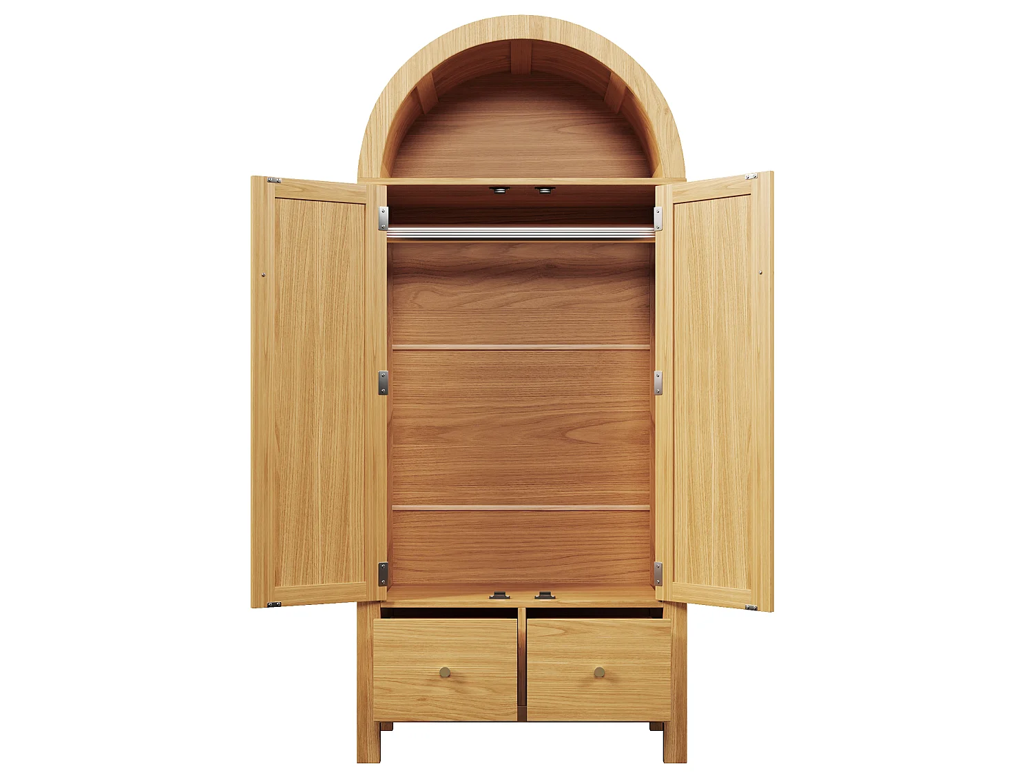 Armoire en chêne clair 181 cm, avec portes en rotin, 2 tiroirs, penderie, design scandinave