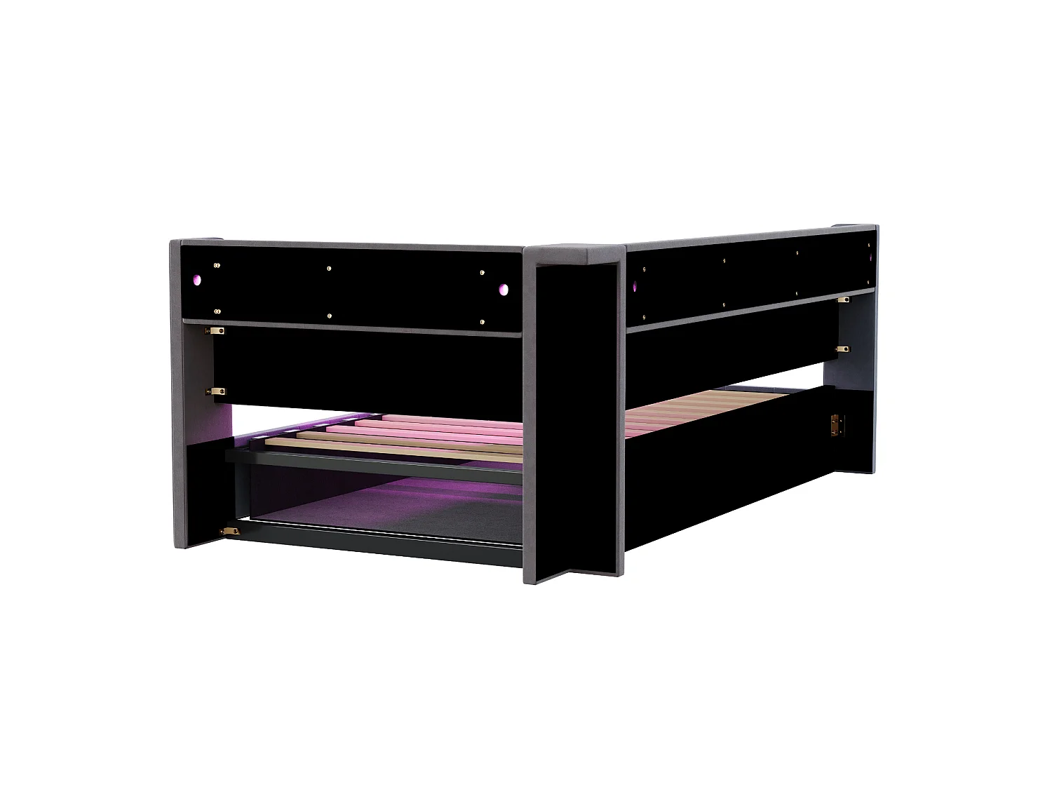 Lit coffre enfant 90x200 cm en velours avec LED et prise - Gris foncé