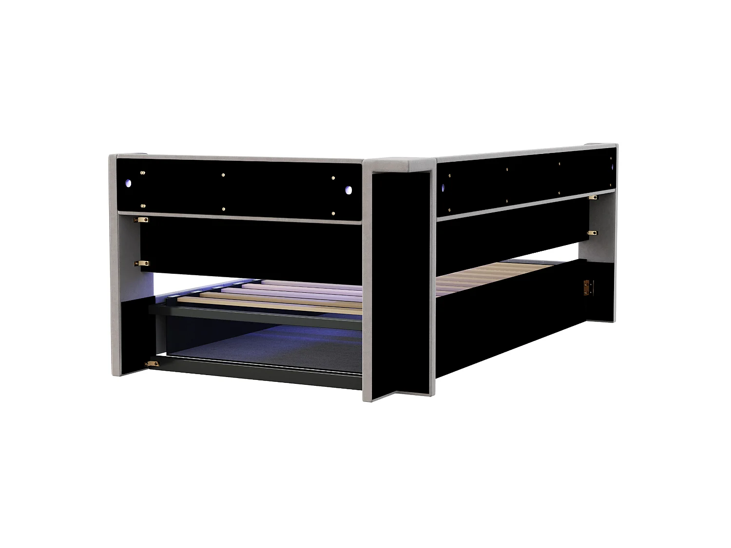 Letto contenitore per bambini 90x200 cm in velluto con illuminazione a LED e presa di corrente - Grigio chiaro