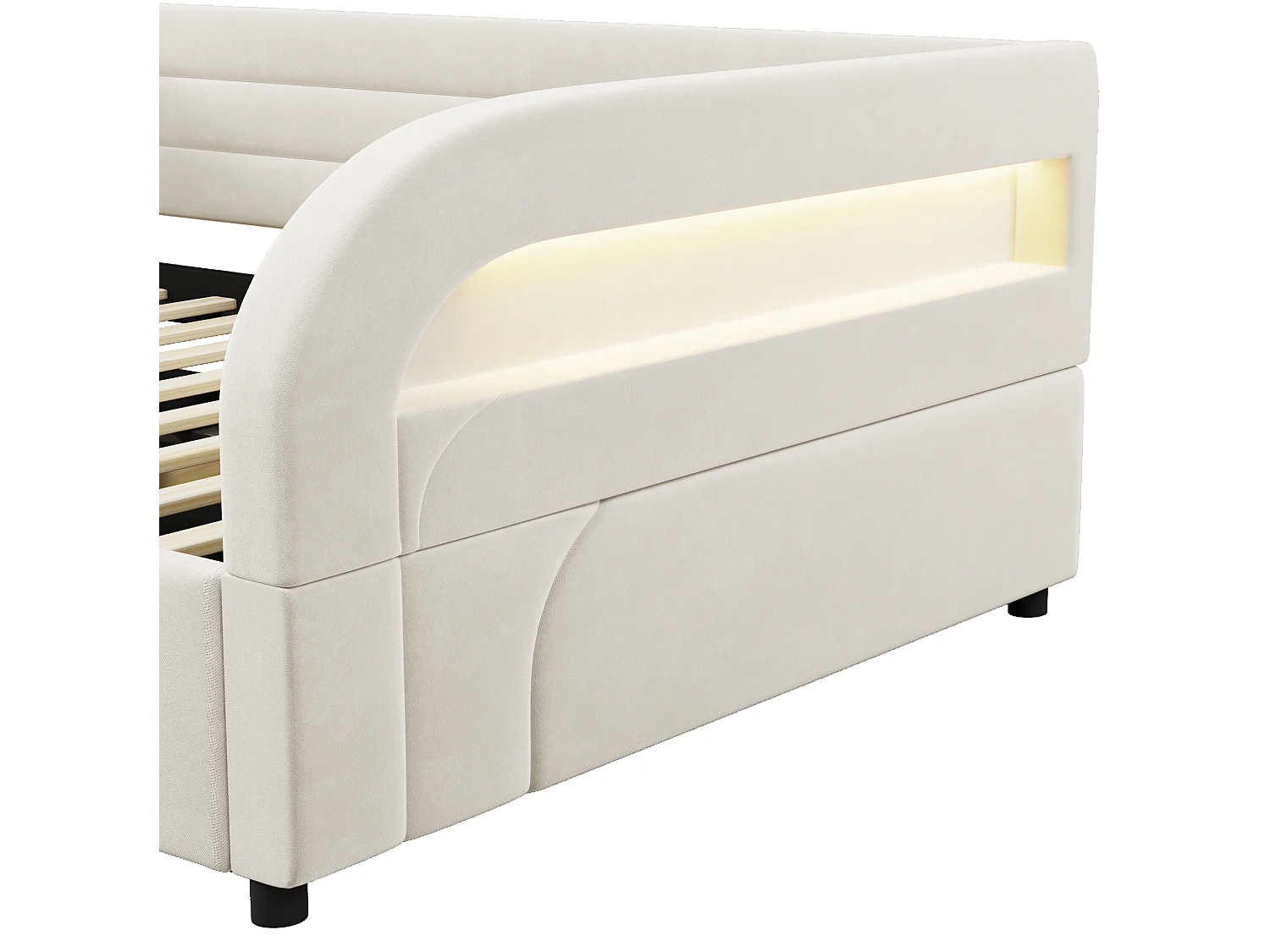 Letto contenitore per adulti 140x200 cm con illuminazione a LED - Beige