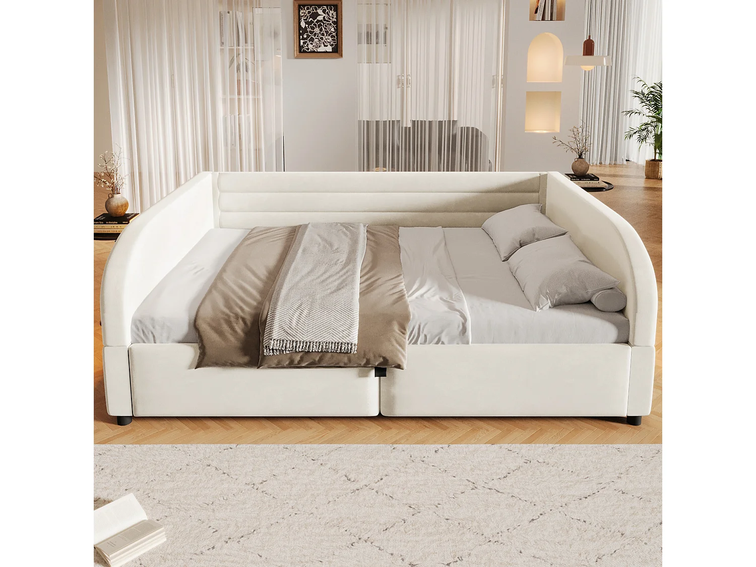 Letto contenitore per adulti 140x200 cm con illuminazione a LED - Beige