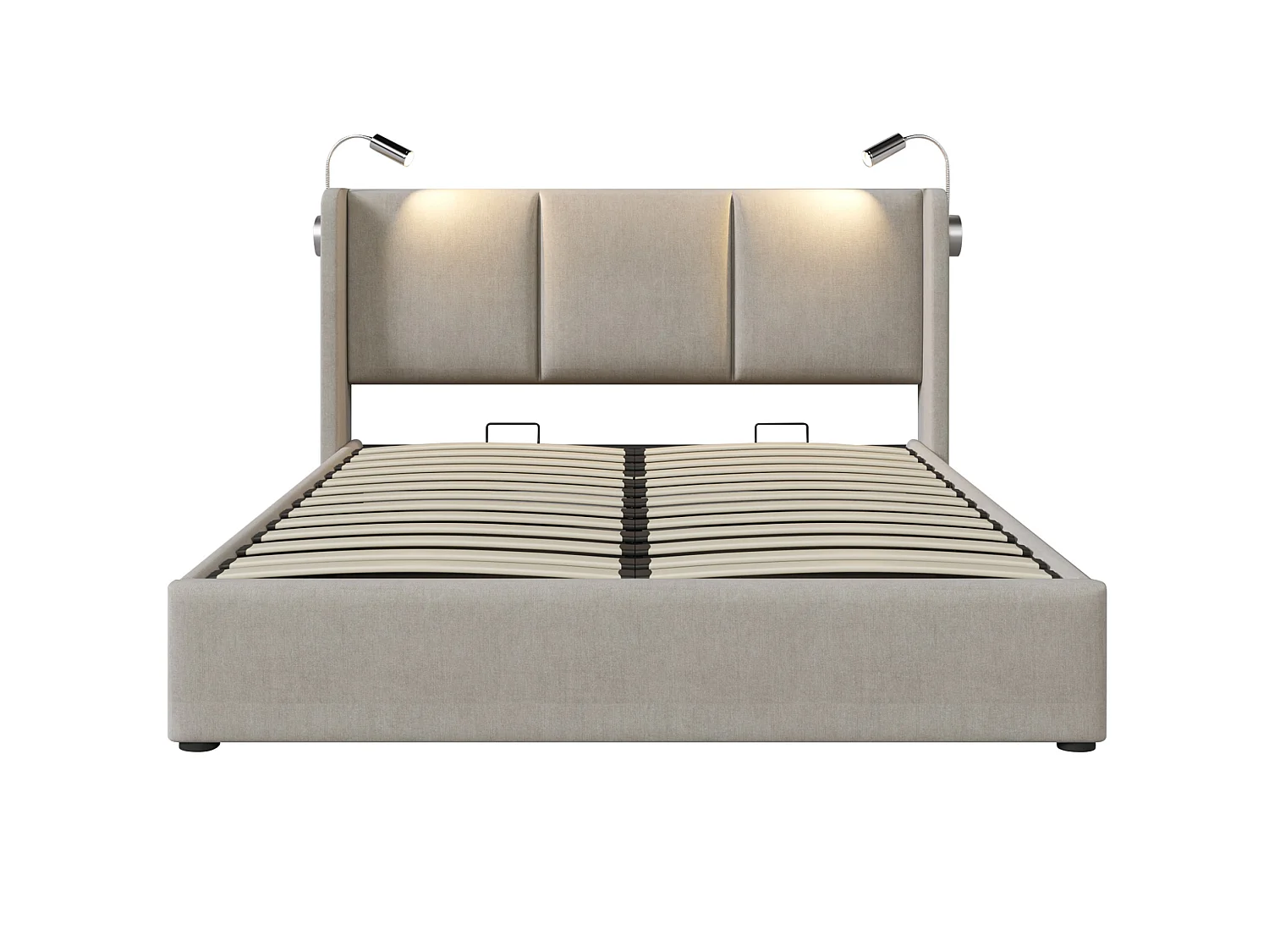 Letto matrimoniale contenitore (180x200 cm) con luci LED e porte USB – Lino beige